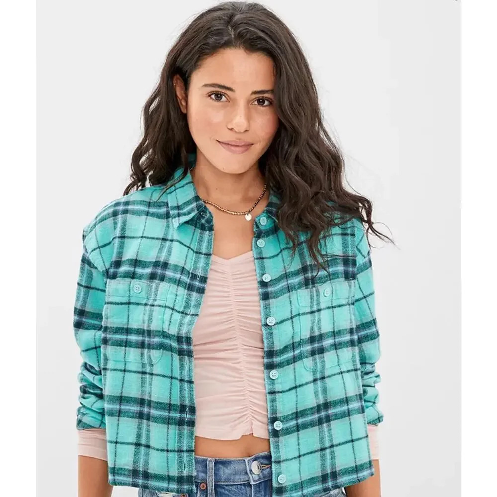 AE Cozy Cropped Flannel Shirt